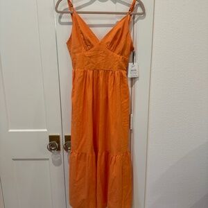 Japna NWT Linen Blend Orange Sleeveless Midi Dress Size S/P